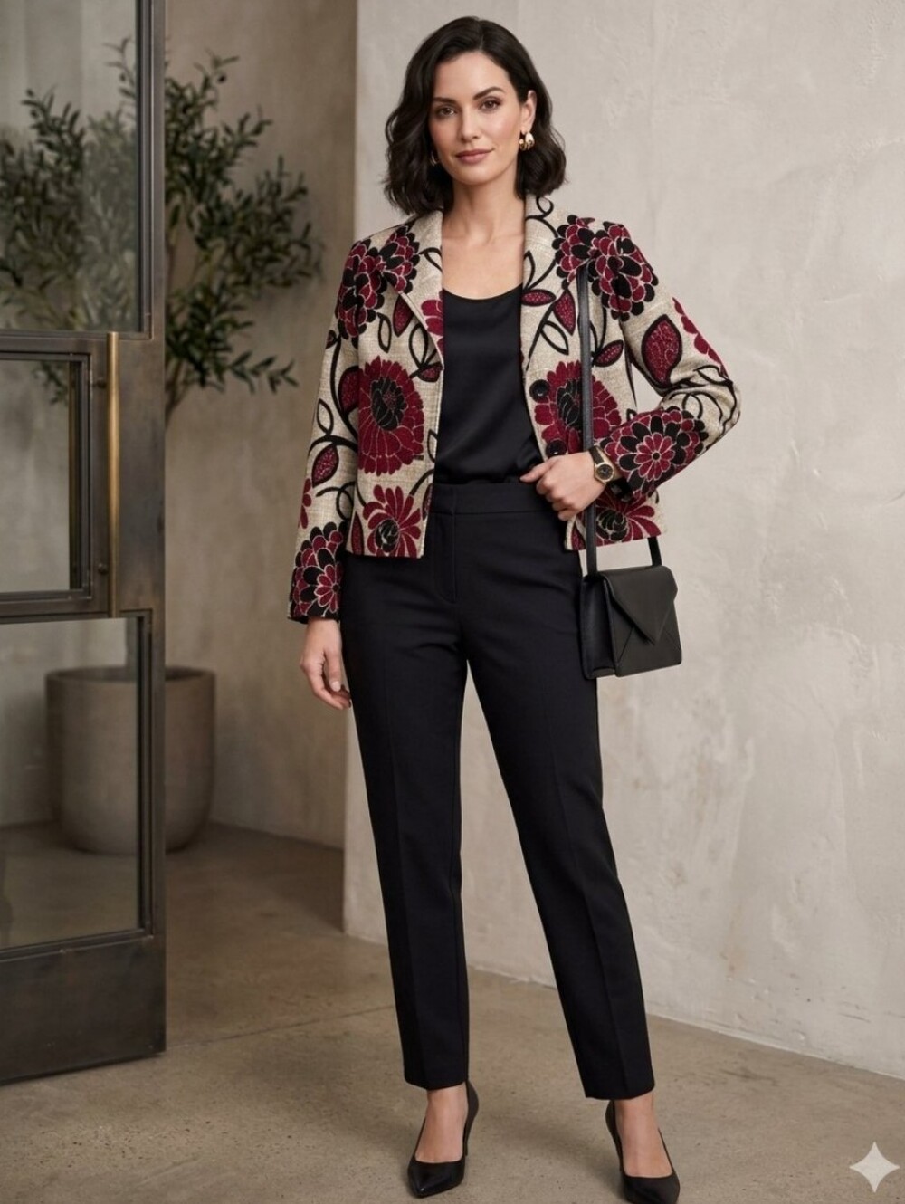 Painted Pony Red Floral Tapestry Blazer Women's Medium Office Formal